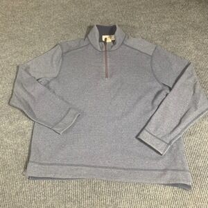 Tommy Bahama Sweater Mens Large L‎ Blue 1/4 Zip Reversible Cotton Blend Comfort